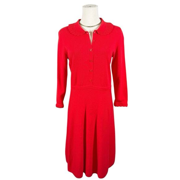 Talbots Petite Small Red Ruffle Collar Fit Flare Sweater Dress Office Siren - Picture 2 of 11
